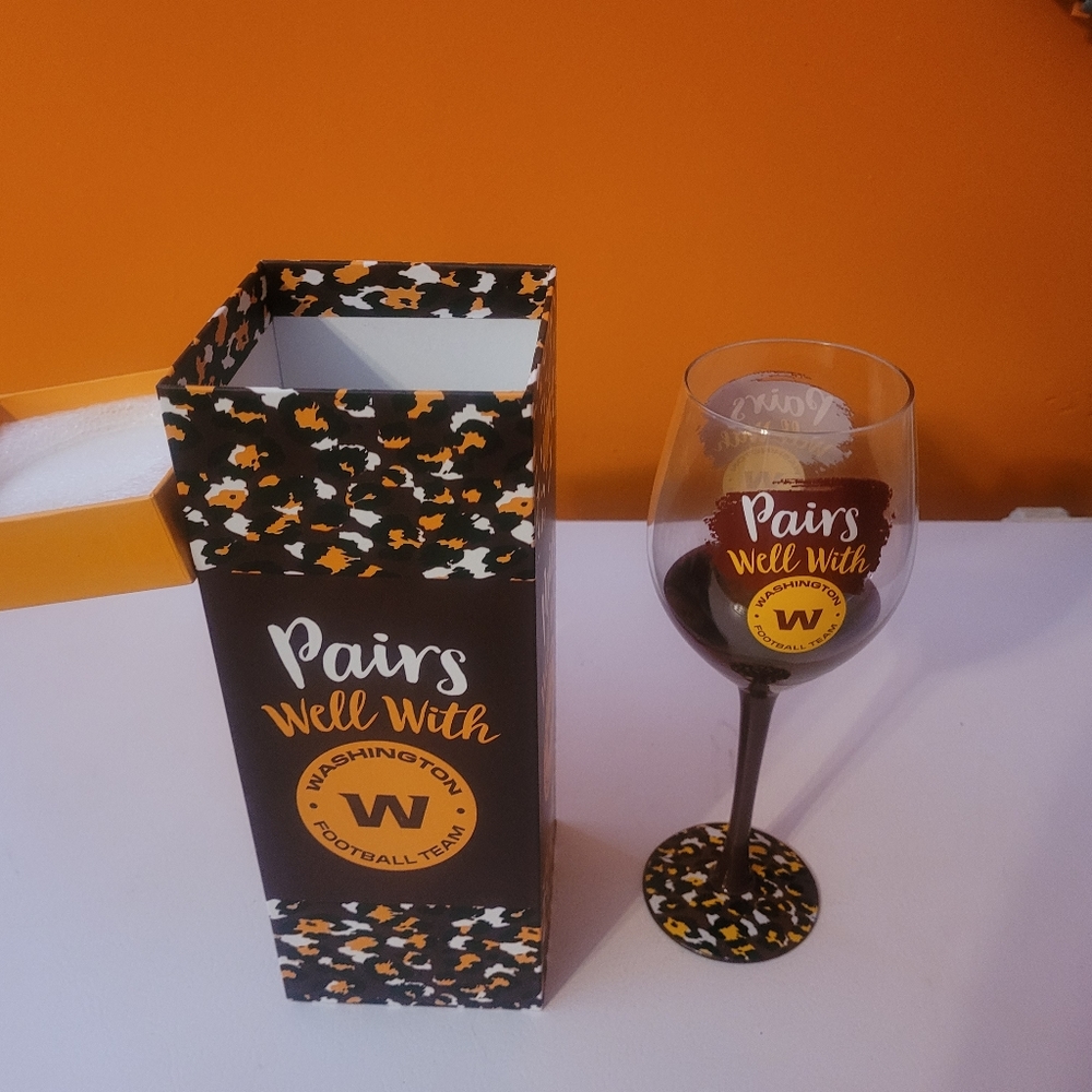 COPY - Washington Team (now known as Washington Commanders) wine glass.